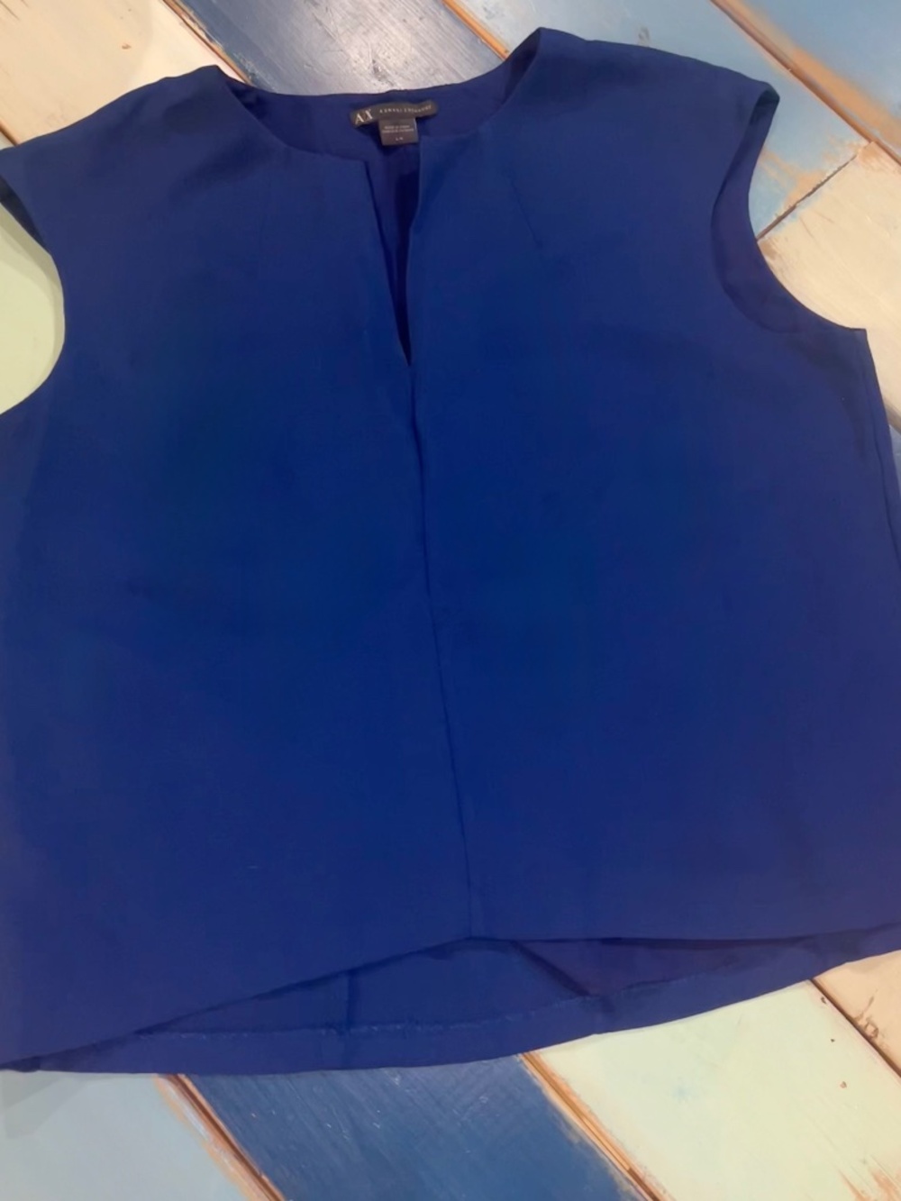A|X Armani Exchange Navy Mixed Media High Low Blouse Women’s Large